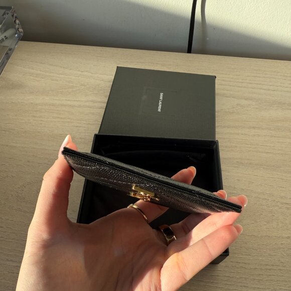 NWT Saint Laurent YSL Card Holder Chevron Pattern Black Leather Grain De Poudre - Picture 8 of 10